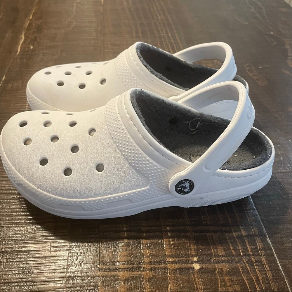 CROCS Classic Lined Clogs White With Gray Liner Size M/5 W/7 - Picture 6 of 11